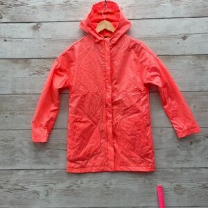 ASOS Bright Coral‎ Rain Coat Jacket Lace Stylish Hooded Safety Running XS/S Euro